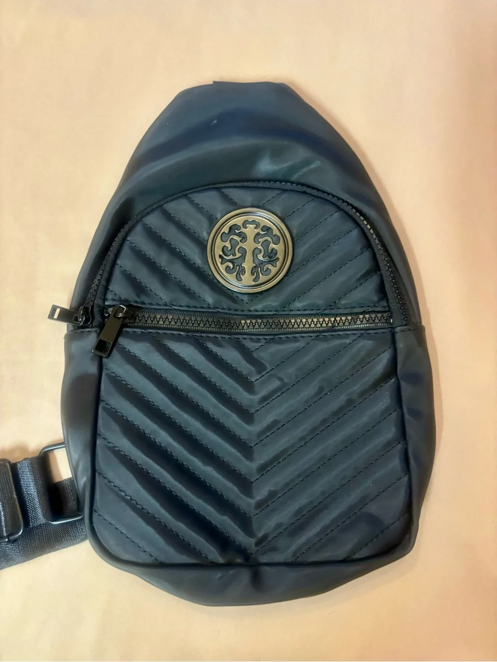 Tory Burch Symbol Black Quilted Crossbody Sling Bag with Gold Logo